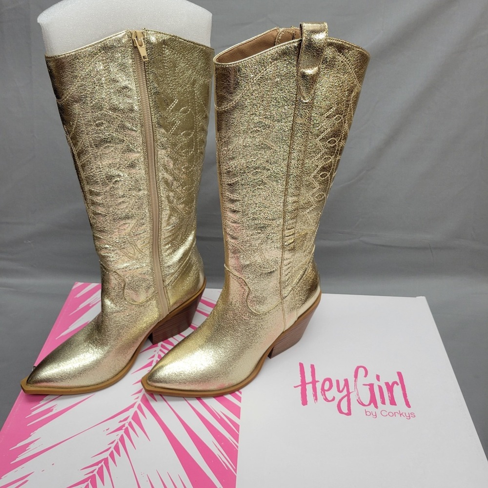 NIB Hey Girl by Corkys Women's Boots Howdy Gold Metallic  Size 6